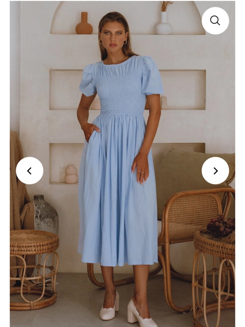 BALILN Sophie Smocked Linen Midi Dress – 3XL – Ciel Blue 466
